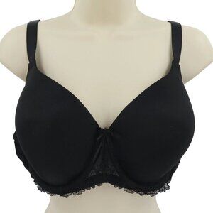 Dreamfit 42C Bra Solid Black Bow Lace Trim Underwire Lined R7052X Plus Size